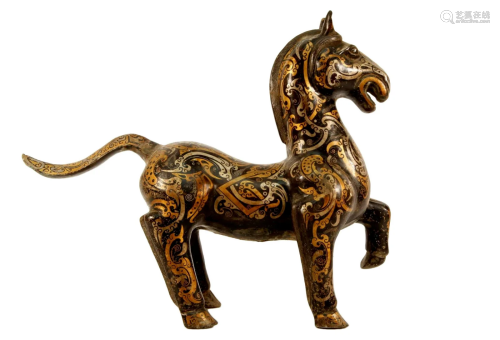 A Bronze Inlaid Silver And Gold 'Horse' Ornament