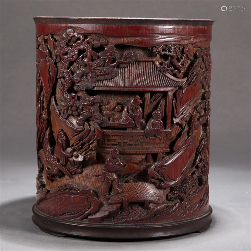 A Bamboo 'Landscape& Figure' Brush Pot