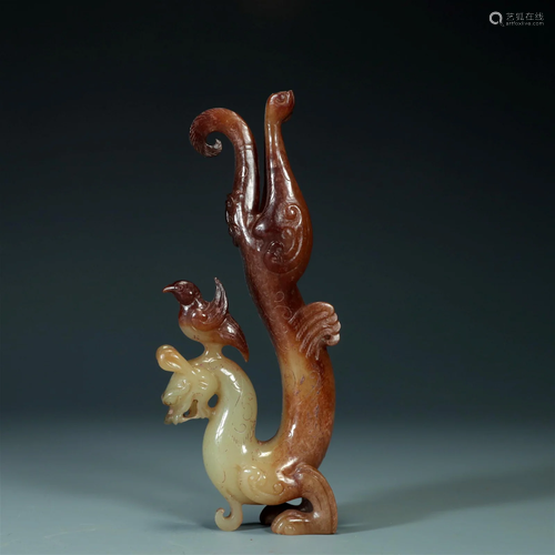 A Gaogu White Jade Mythical Beast