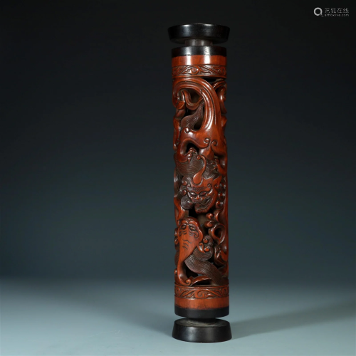 A Cylindrical Boxwood 'Lion' Incense Holder