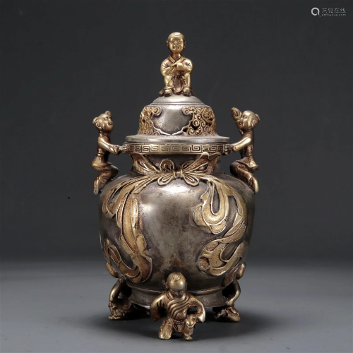 A Gilt-Bronze Silver 'Boy' Sack-Form Vase