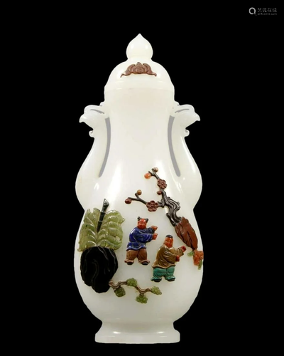 A White Jade Hardstone-Embellished Vase