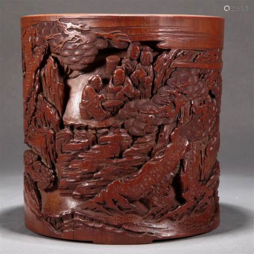 A Bamboo 'Landscape& Figure' Brush Pot