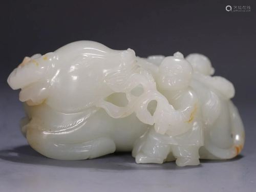 A Hetian Jade 'Boy And Buffalo' Group