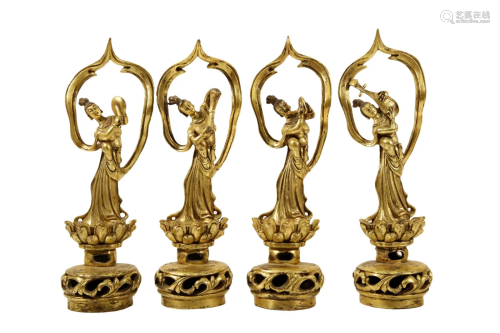 A Set Of Gilt-Bronze Figures Of Bodhisattva