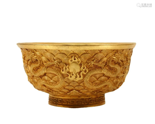 A Gilt-Bronze 'Ocean& Dragon' Bowl