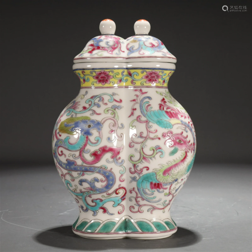 A Famille-Rose 'Dragon' Double-Vase