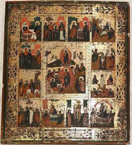 A Russian Icon depicting The Life of Jesus, 20th Century