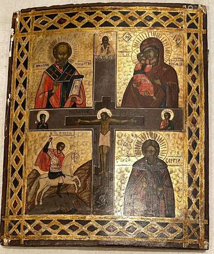 A Russian Quadripartite Icon depicting the Virgin & Chil...