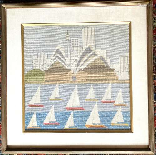 A Framed Handmade Wool Tapestry of the Sydney Opera House