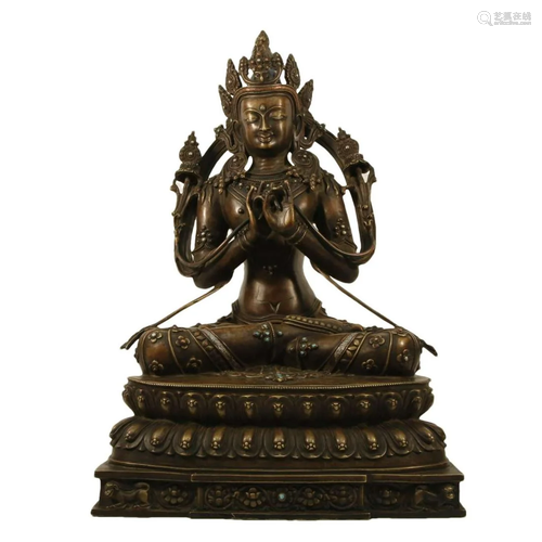 An Alloy Copper Silver-Inlaid Figure Of White Tara