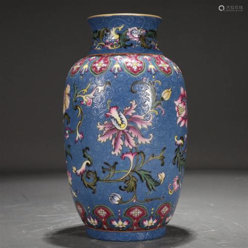 An Enamel-Painted Blue-Ground Gilded 'Flower' Lant...