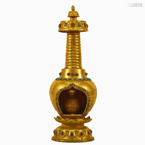 A Gilt-Bronze Gem-Inlaid Buddhist Shrines