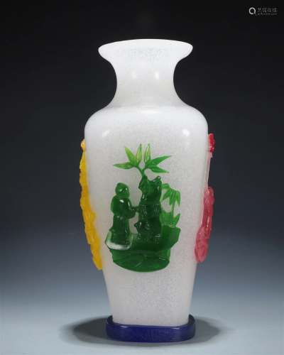A Multi-Color Overlay White Glass 'Figure' Vase