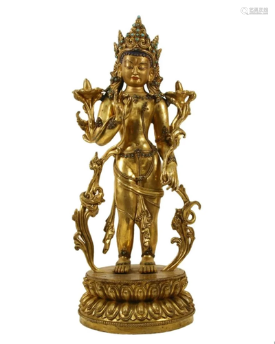 A Gilt-Bronze Gem-Inlaid Figure Of Tara