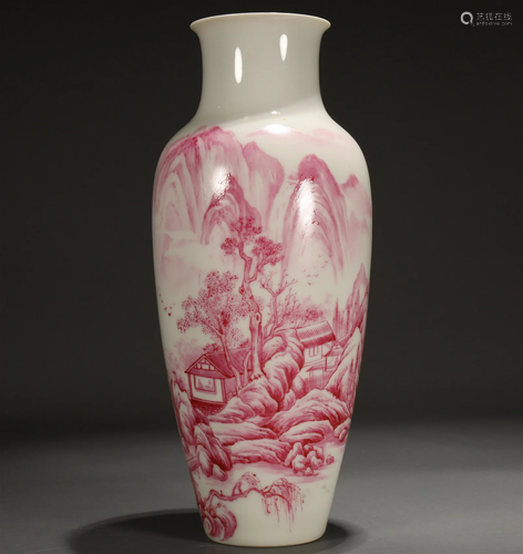 An Enameled Ruby-Glazed 'Landscape& Poem' Vase