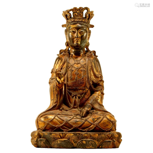 A Gilt-Bronze Figure Of Guanyin