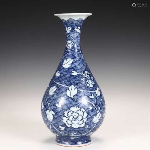 blue and white flower jade pot spring