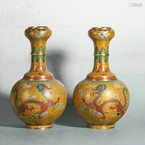 A pair of copper enamel vases