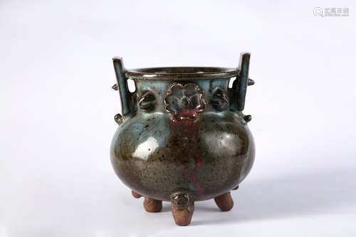 Yuan Dynasty Jun kiln plywood three-legged incense burner