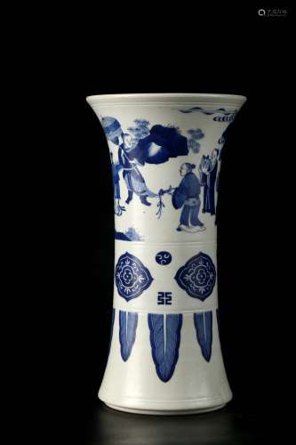 Qing Dynasty Kangxi figure blue and white flower goblet