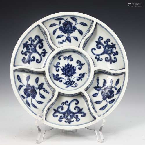blue and white flower saucer