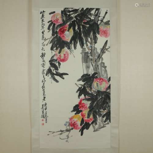 Wu Changshuo ink and color on paper vertical scroll