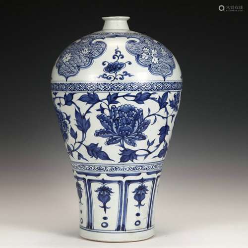 blue and white flower plum vase