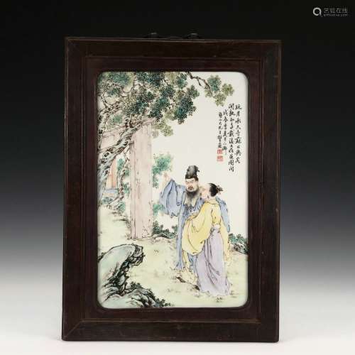 Porcelain plate painting of character story in shallow color