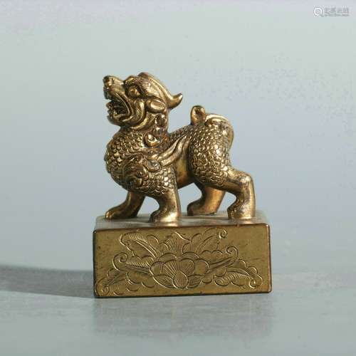 Gilt Bronze Beast Button Square Seal