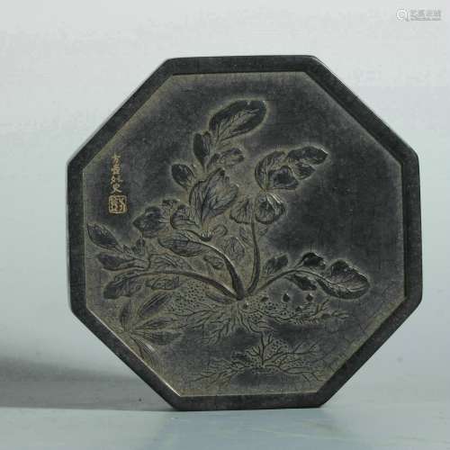 Bagua shape engraved poetry and ink