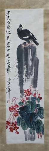 Qi Baishi's myna painting scroll