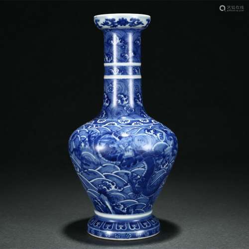 Blue and white sea water dragon bottle