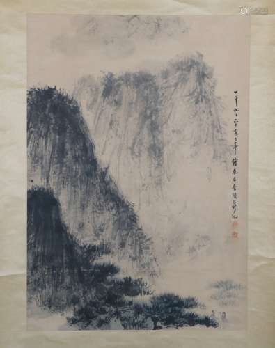 Fu Baoshi's landscape figure scroll