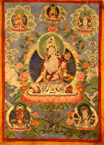 An ingenious Tibetan Lotusflower-Guanyin Thangka