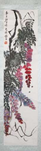 Lou Shi's white and red painting scroll