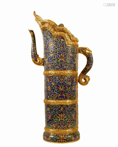 A Tall Cloisonne 'Scrolling Lotus' Ewer