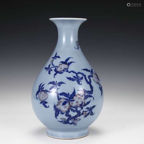 Blue glaze blue and white glaze safflower fruit pattern jade...