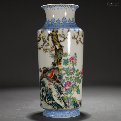 An Enameled 'Mandarin Duck, Flower, Poem' Mallet V...