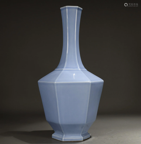 A Hexagonal Sky-Blue-Glazed Vase