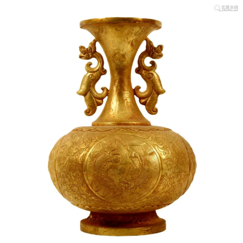 A Gilt-Bronze 'Flower' Phoenix-Handled Vase