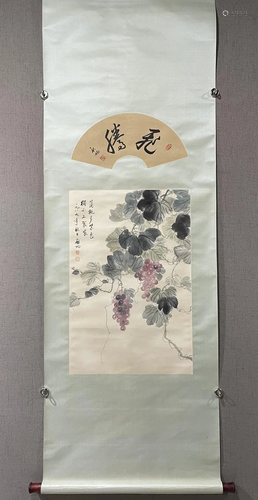 A Chinese Ink Painting Hanging Scroll By Qi Gong