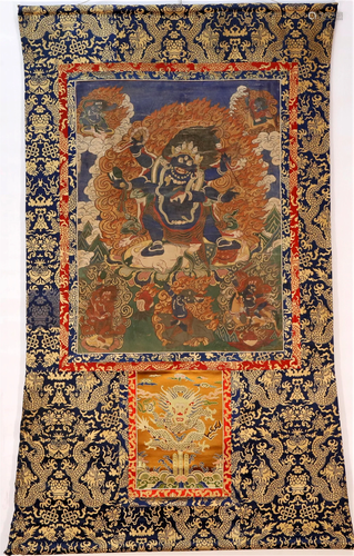 An Ingenious Tibetan Lion-Ridding Mammon Thangka