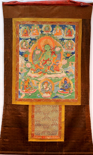 An Elaborate Tibetan Lotus-Seating Tara Thangka