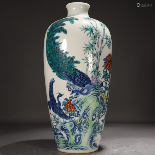 A Blue And White Doucai 'Peacock& Flower' Vase