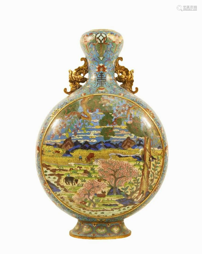 A Cloisonne 'Figure& Landscape' Bat-Handled Mo...