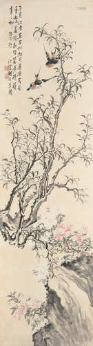 胡汀鹭 1884～1943 桃花飞燕 设色纸本 立轴