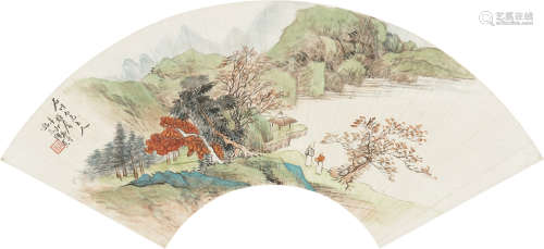 陶焘 1825～1900 湖光山色 设色纸本 扇片