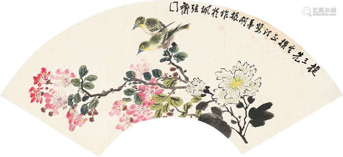 胡汀鹭 1884～1943 花鸟 设色纸本 扇片