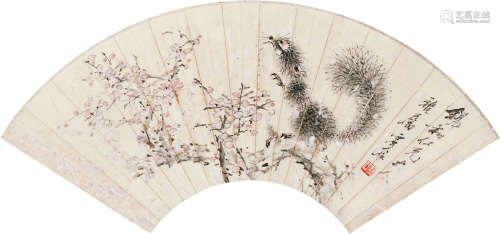 虚谷 1823～1896 松鼠 设色纸本 扇片